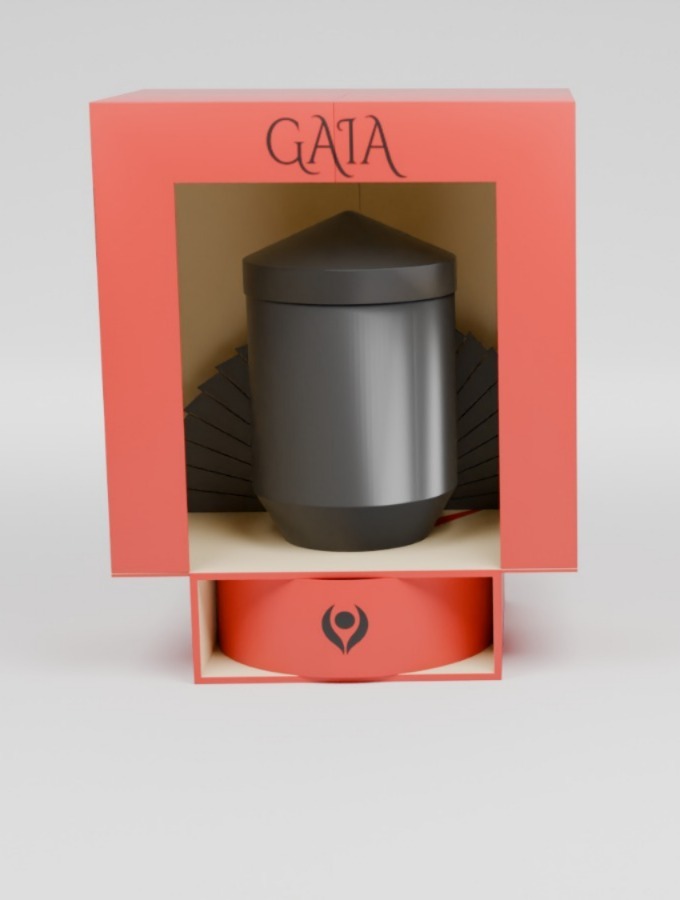 Render del packaging y su presentación.